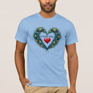 J'aime Vous Plume de Paon Coeur T-Shirt Homme