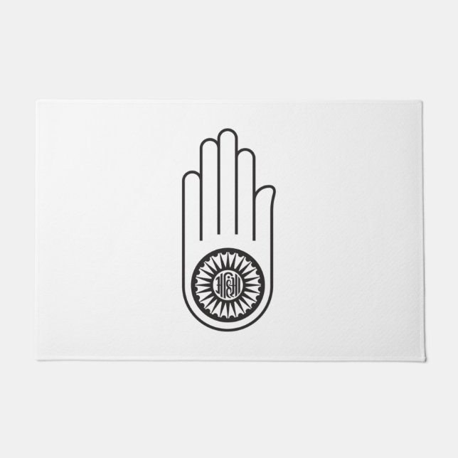 Jain Symbol of Ahimsa (Hand of Non-Violence) Doormat (Front)