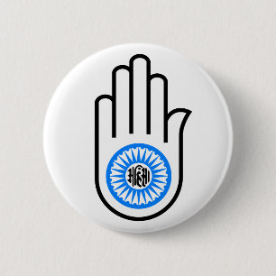 Jainism Symbol Hand and Wheel Reading Ahimsa 2 Inch Round Button