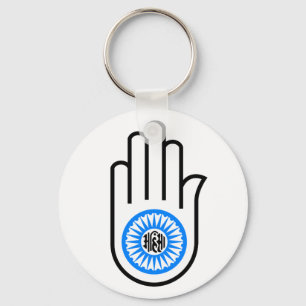 Jainism Symbol Hand and Wheel Reading Ahimsa Keychain