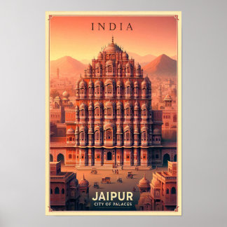 Jaipur India - City of Palaces Vintage Travel Poster