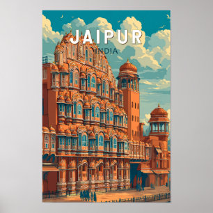 Jaipur India Illustration Travel Art Vintage Poster