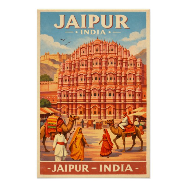 Jaipur, India, in a classic retro Poster (Front)