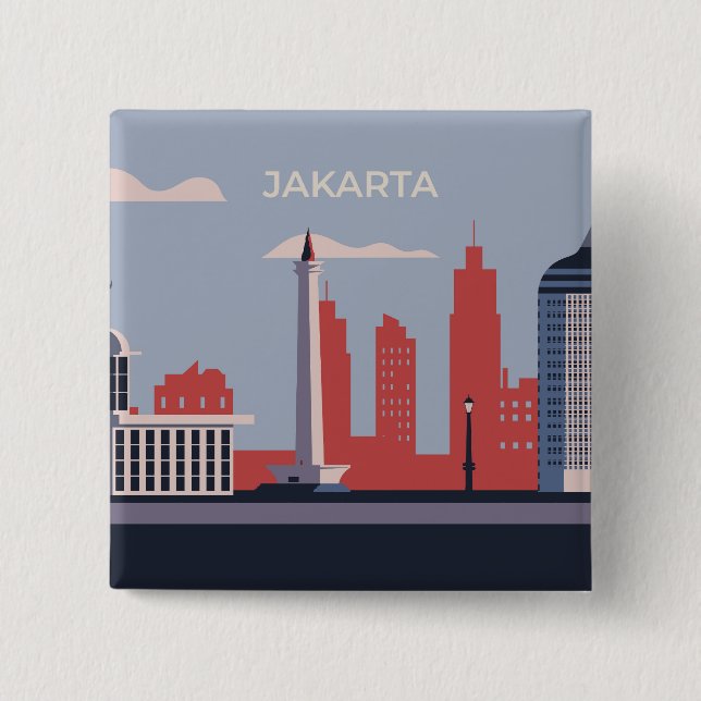 Jakarta city 2 inch square button (Front)