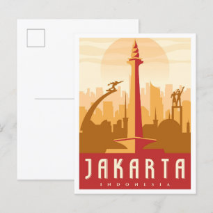 Jakarta Indonesia Art Vintage Travel Illustration Postcard
