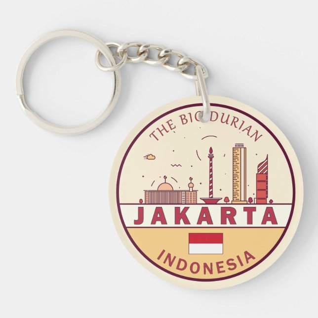 Jakarta Indonesia City Skyline Emblem Keychain (Front)