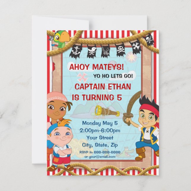Jake et Neverland Pirates Invitation d'anniversair (Devant)