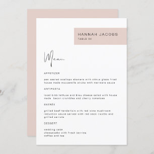 JALAINE Modern Blush Guest Name Dinner Menu