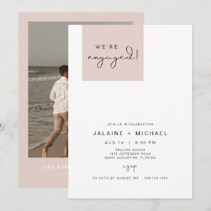 JALAINE Modern Blush Pink Block Photo Engagement Invitation