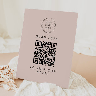 JALAINE Modern Blush Pink Business Menu QR Code Pedestal Sign