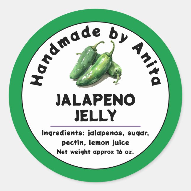 Jalapeno Jam ou Jelly Canning Jar Étiquette (Devant)