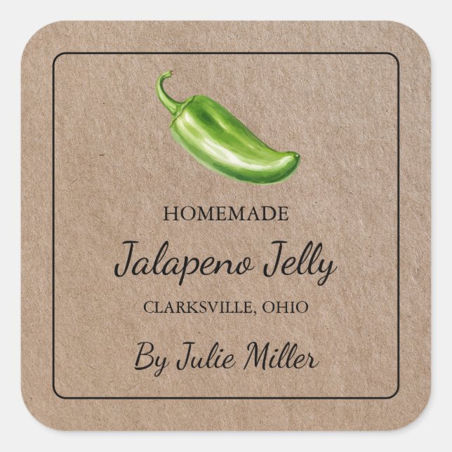 Jalapeno Jelly Carré Kraft Étiquette papier (Devant)
