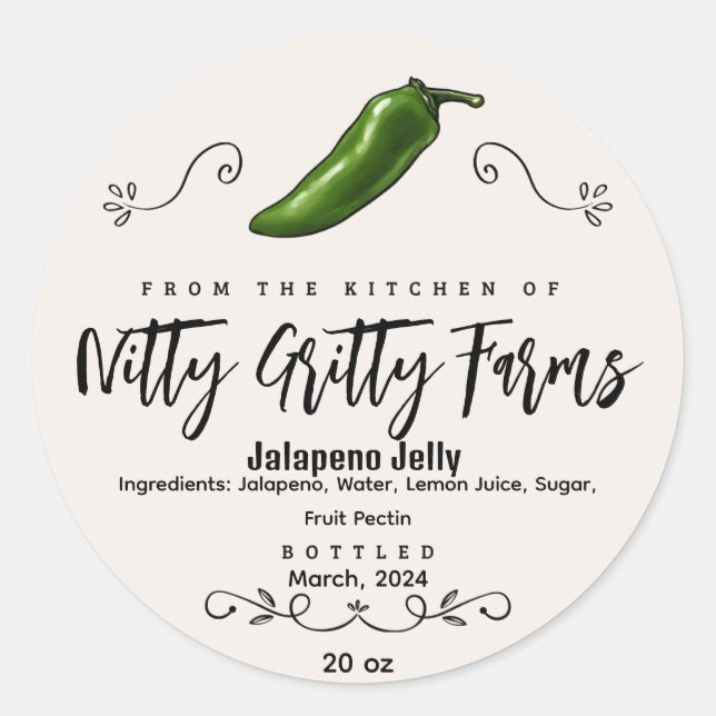Jalapeno jelly preserve  Jam Custom Canning Label (Front)