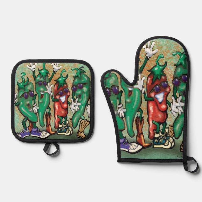 Jalapenos Oven Mitt & Pot Holder Set (Front)