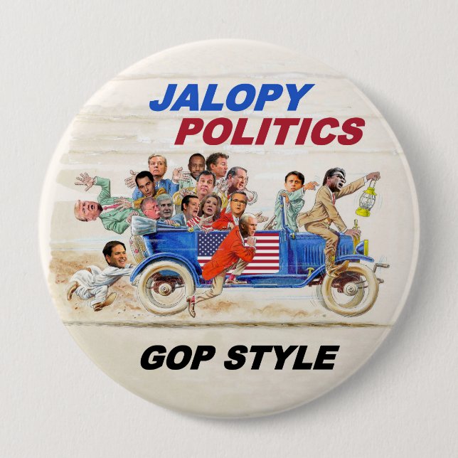 Jalopy Politics 4 Inch Round Button (Front)