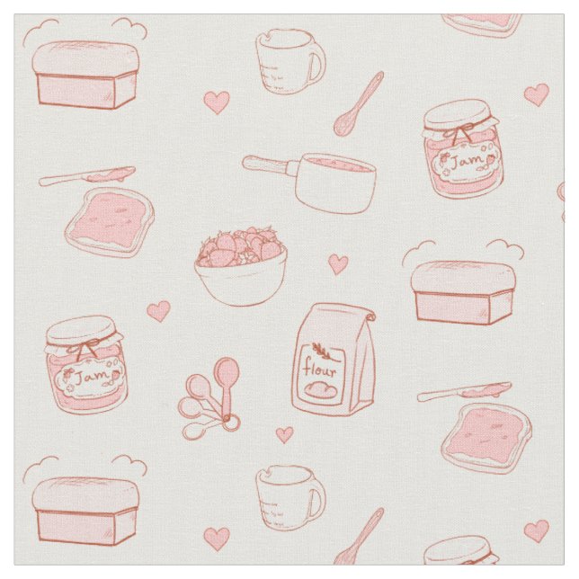 Jam and Bread Made with Love Cute Pink Baking Fabric (Close Up)