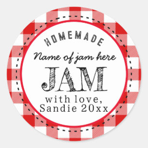 Jam Homemade Red Buffalo Plaid Custom Food Round Classic Round Sticker