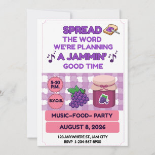 JAM ON , Purple Pink FAMILY REUNION BBQ EVENT Invitation