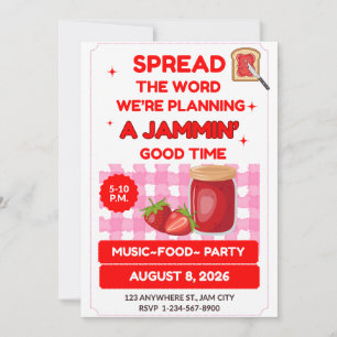 JAM ON, WHITE RED STRAWBERRY 5 X7 FLAT EVENT INVITATION