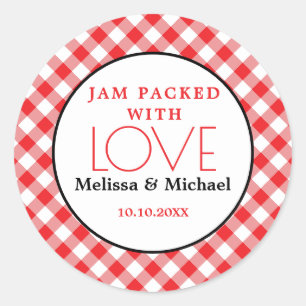 Jam Packed With Love Red Gingham Wedding Favor Classic Round Sticker