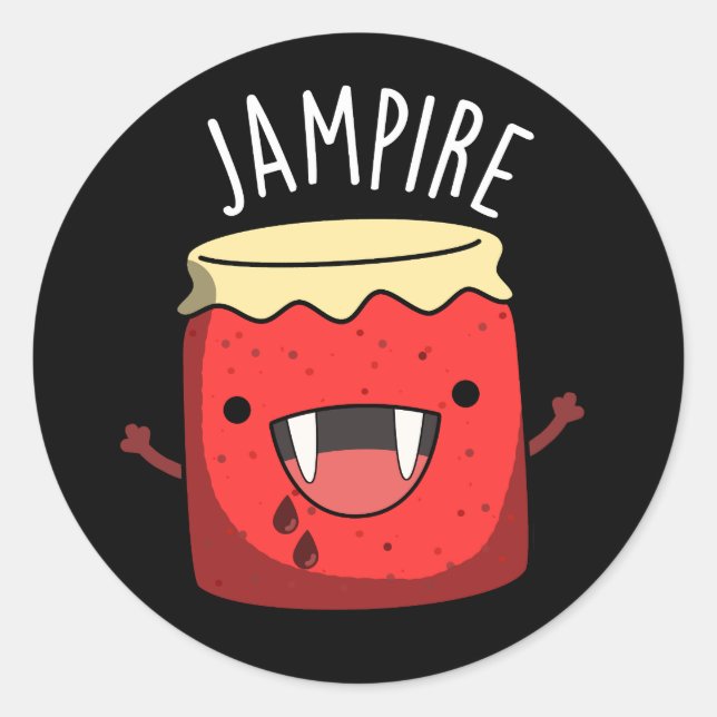 Jam-pire Funny Vampire Jam Pun Dark BG Classic Round Sticker (Front)