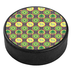 Jamahiri ® Libya Africa Pattern Hockey Puck