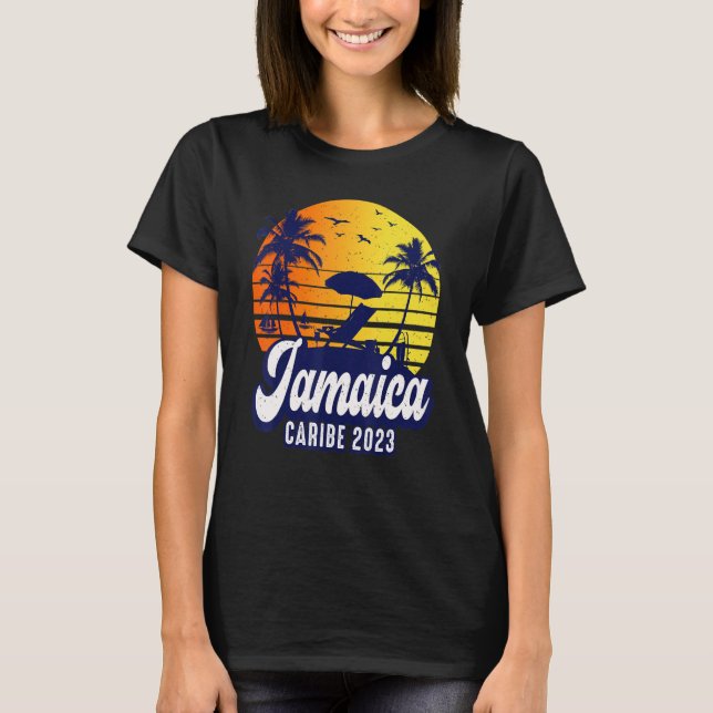 Jamaica 2023 Caribe Sunset Beach Retro T-Shirt (Front)
