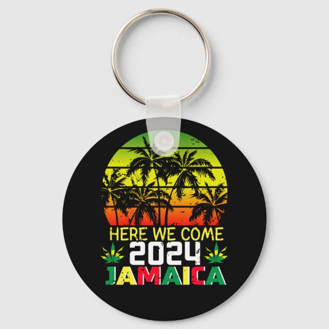 Jamaica 2024 Here We Come Circle Keychain (Front)