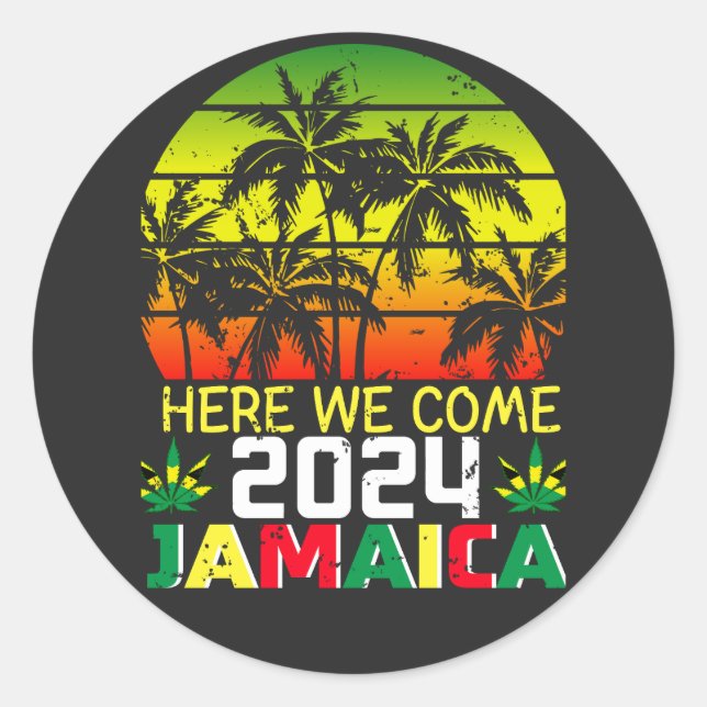 Jamaica 2024 Here We Come Classic Round Sticker (Front)