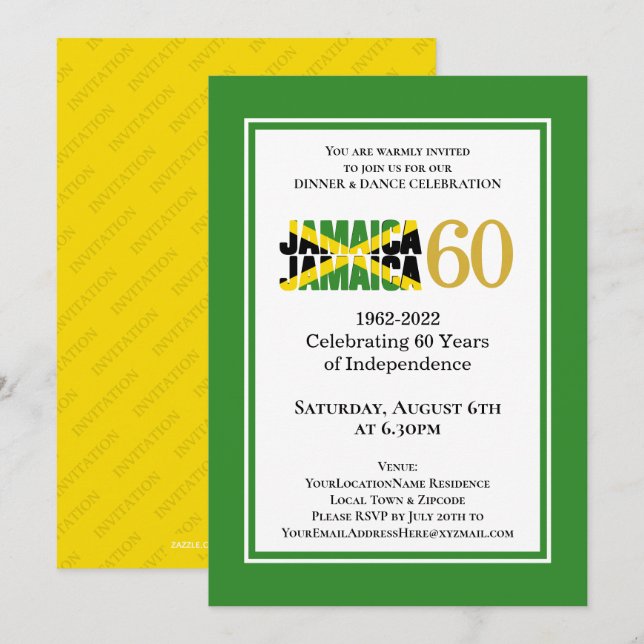 Jamaica 60th Anniversary Independence  Invitation (Front/Back)