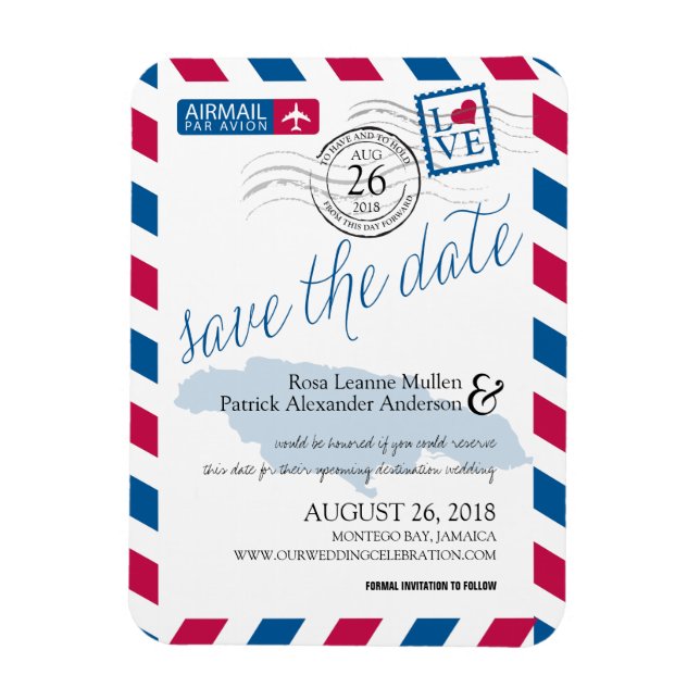 JAMAICA Airmail Save the Date Magnet (Vertical)