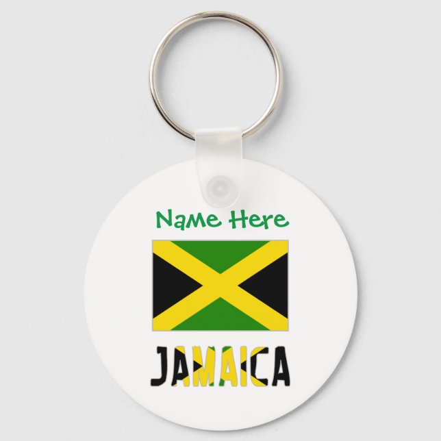 Jamaica and Jamaican Flag Green Personalization  Keychain (Front)