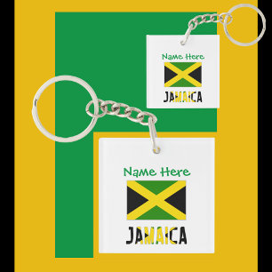 Jamaica and Jamaican Flag Green Personalization Keychain