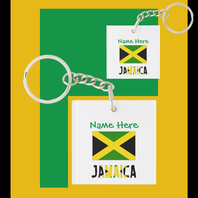 Jamaica and Jamaican Flag Green Personalization  Keychain (Creator Uploaded)