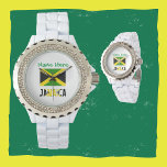 Jamaica and Jamaican Flag Green Personalization  Watch<br><div class="desc">Women's watch shows the green, yellow and black Jamaican flag with the word JAMAICA below, also in the colours of the flag. Above, a spot for you to personalize with your name, or, create a custom gift for her by adding someone else's name. Terrific at family reunions, travel groups, and...</div>