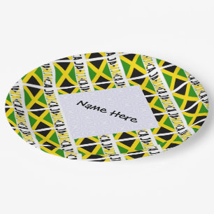 Jamaica and Jamaican Flag Tiled Personalized  Paper Plate