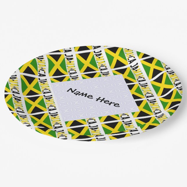Jamaica and Jamaican Flag Tiled Personalized  Paper Plate (Angled)