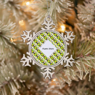 Jamaica and Jamaican Flag Tiled Personalized Snowflake Pewter Christmas Ornament