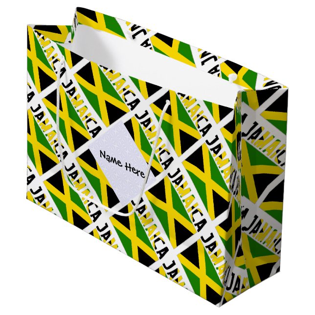 Jamaica and Jamaican Flag Tiled with Your Name Large Gift Bag (Front Angled)