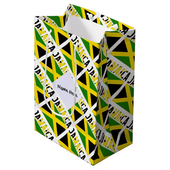 Jamaica and Jamaican Flag Tiled with Your Name Medium Gift Bag (Front Angled)