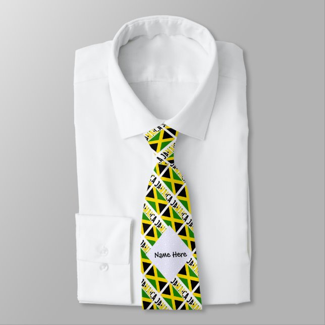 Jamaica and Jamaican Flag Tiled with Your Name Tie (Tied)