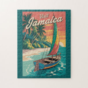 Jamaica Boat Illustration Travel Art Vintage Jigsaw Puzzle