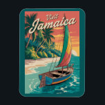 Jamaica Boat Illustration Travel Art Vintage Magnet<br><div class="desc">Jamaica retro vector travel design. From the lively streets of Kingston and the beaches of Montego Bay to the waterfalls of Ocho Rios and the lush Blue Mountains,  Jamaica offers the perfect blend of relaxation,  adventure,  and island soul.</div>