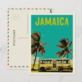 Jamaica, bus and palm trees postcard