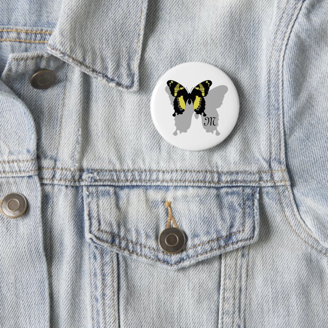 Jamaica Butterfly Shadow Monogram 2 Inch Round Button (In Situ)