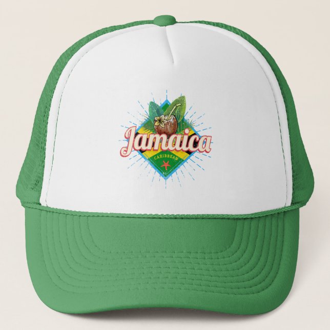 Jamaica caribbean retro flag vacation vintage trucker hat (Front)