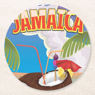 Jamaica Cartoon travel poster Round Paper Coaster