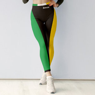 Jamaica Colors Green Black & Gold Jamaican Sports Leggings