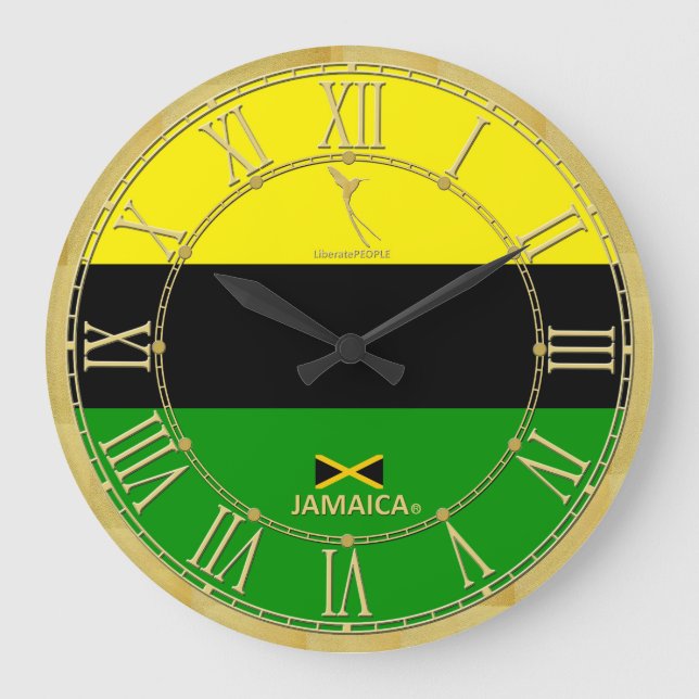 Jamaica Colours Gold Roman Numerals Modern Clock (Front)