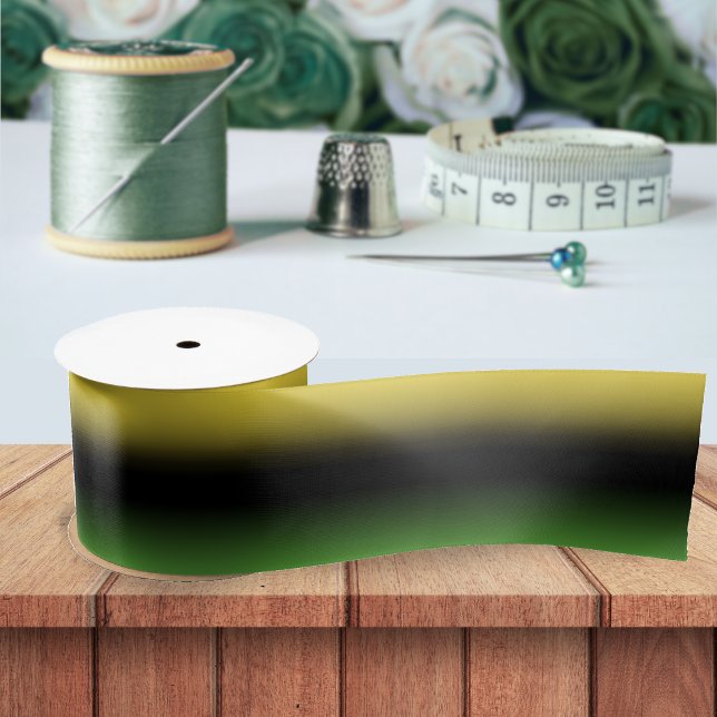Jamaica Colours Gradient Black, Yellow, and Green Satin Ribbon (gold black and green Jamaica colors gradient ombre ribbon)